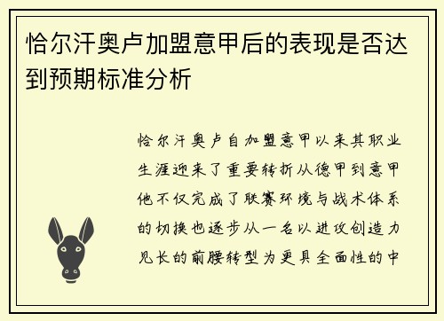 恰尔汗奥卢加盟意甲后的表现是否达到预期标准分析
